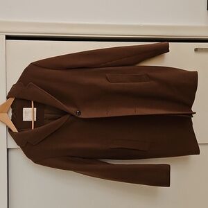 Jack & Jones Camel Brown Jacket Trench Coat Sz L Wool Mix Single Breasted